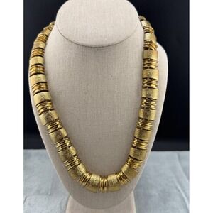 Vintage Chunky Necklace Gold Tone Brushed 80s 21"